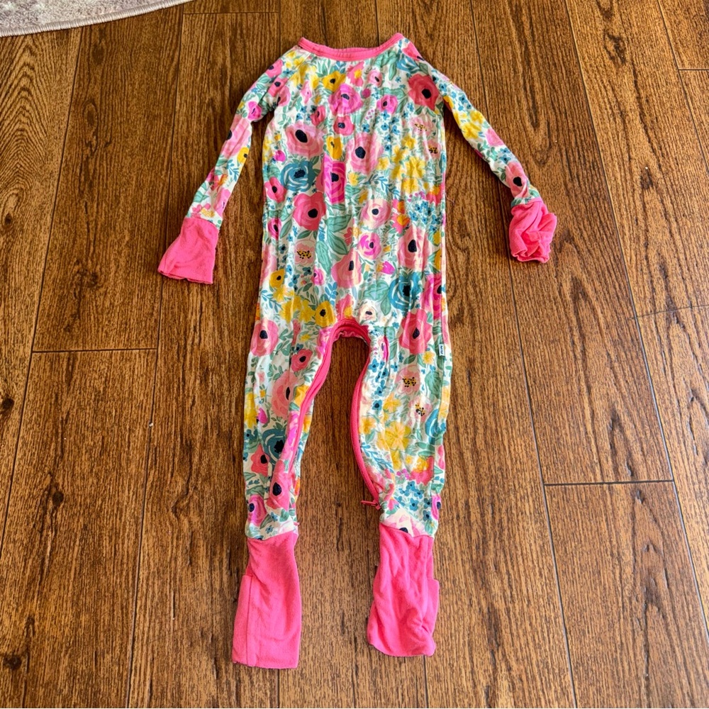 Little Sleepies Girls 12-18M Pink Colorful Floral Secret Garden One Piece PJs
